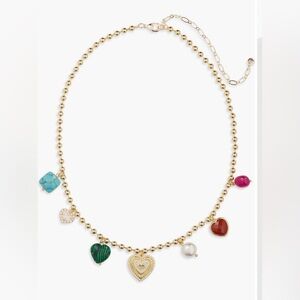 Semi-Precious Stone & Heart Charm Necklace